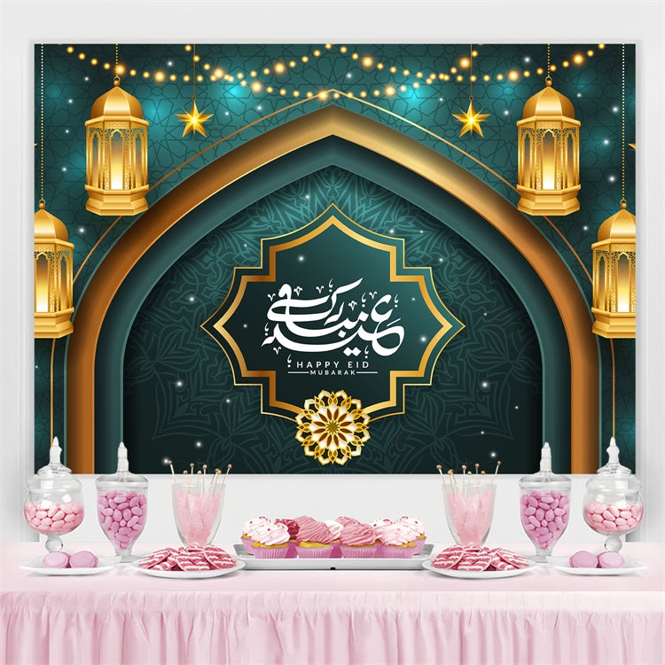 Toile de fond Eid Mubarak Arche Islamique Lanternes Suspendues GQ3-92