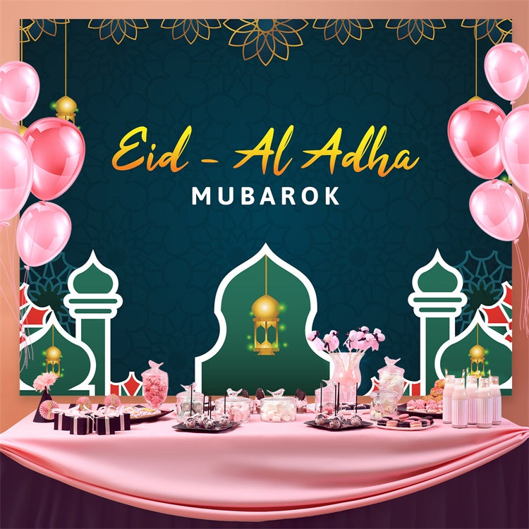 Toile de fond Eid Mubarak Lanterne Suspendue Dorée Florale GQ3-93