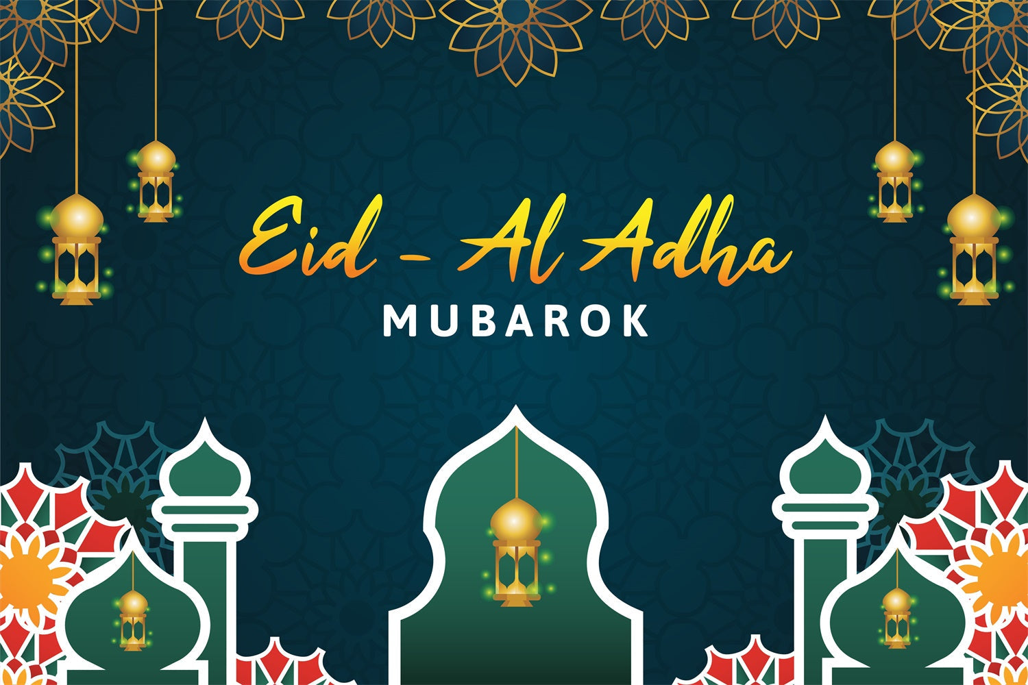 Toile de fond Eid Mubarak Lanterne Suspendue Dorée Florale GQ3-93