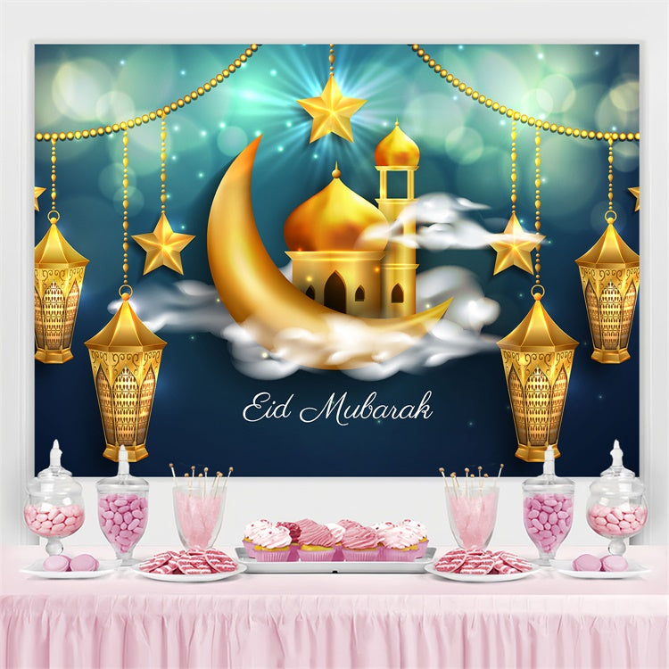 Toile de fond Eid Mubarak Croissant Scintillant Étoilé Eid GQ3-97