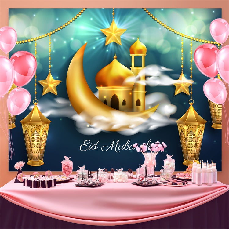 Toile de fond Eid Mubarak Croissant Scintillant Étoilé Eid GQ3-97