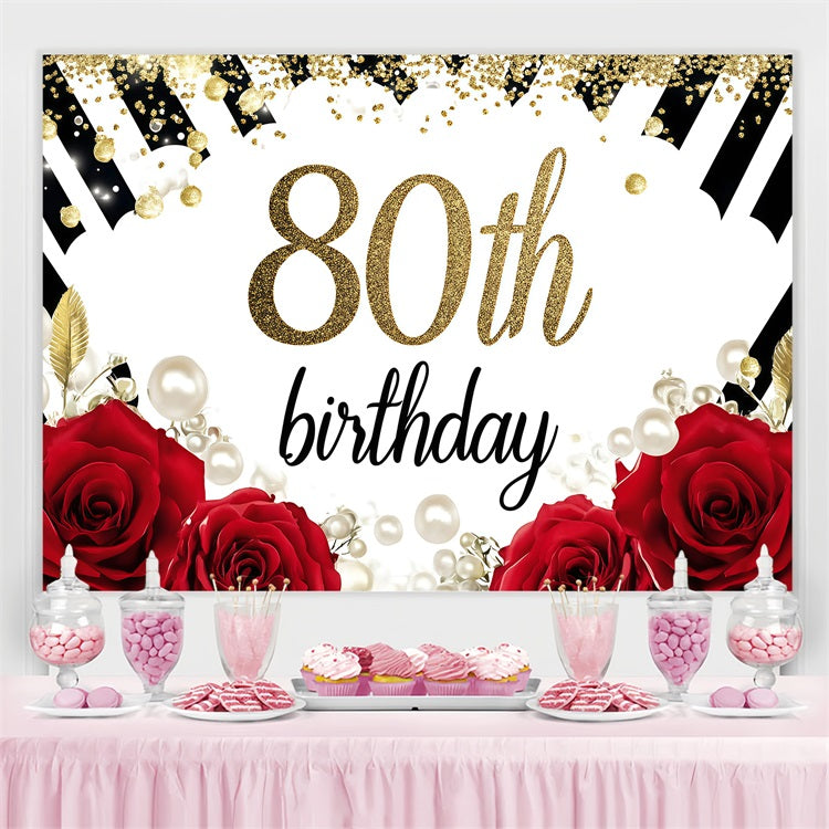 Toile de fond Deco Anniversaire Personnalisé Perle Rose 80ème Fête GQ4-1