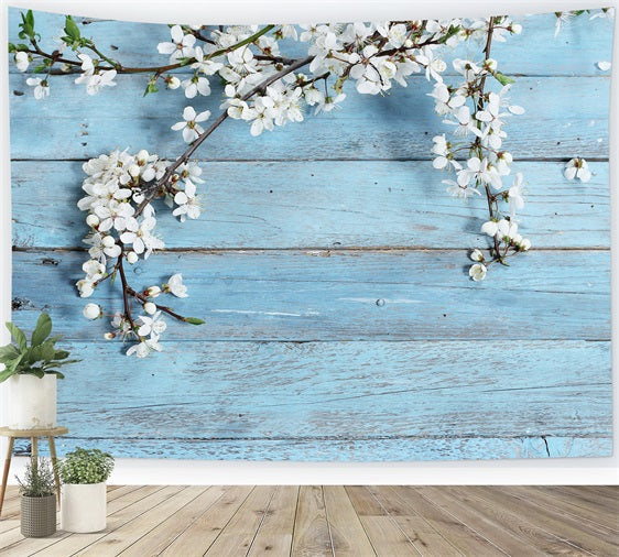 Toile de fond Bois Rustique Bleu Floral GQ4-117