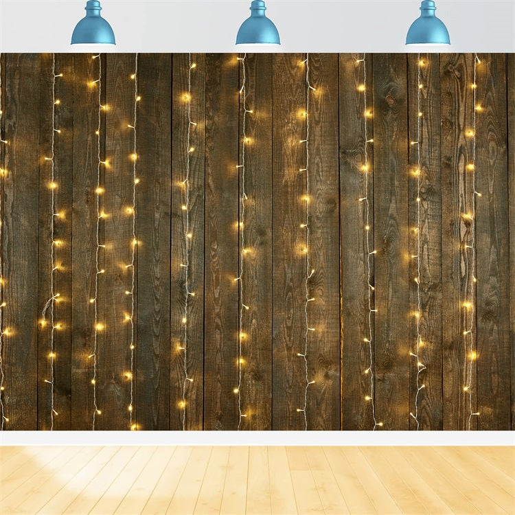 Toile de fond Bois Foncé Guirlandes Lumineuses Chaudes GQ4-128