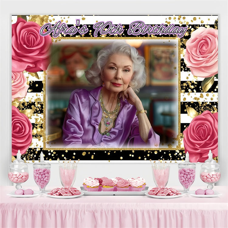 Toile de fond Deco Anniversaire Personnalisée Luxe Rose Célébration 90ème GQ4-15