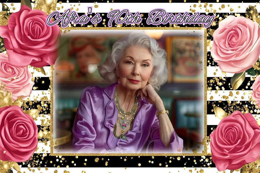 Toile de fond Deco Anniversaire Personnalisée Luxe Rose Célébration 90ème GQ4-15