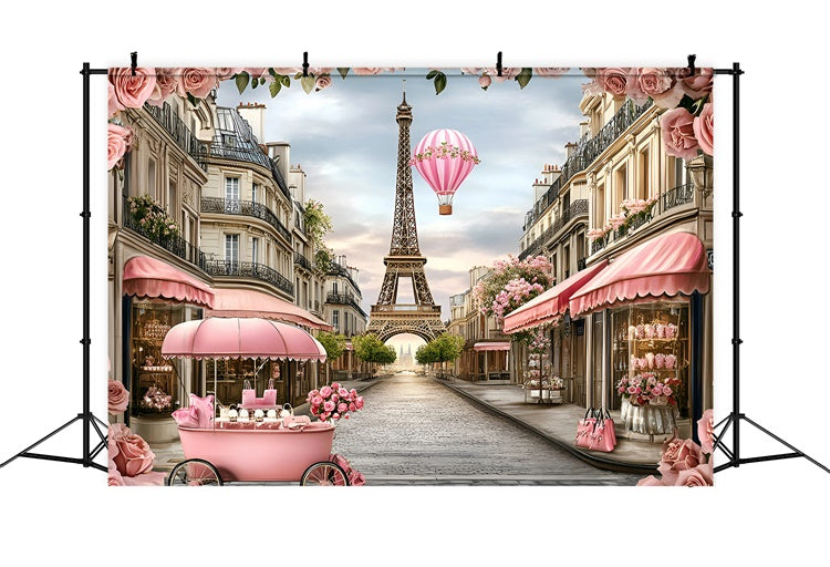 Toile de fond Paris Romance Ballons Floraux Roses GQ4-165