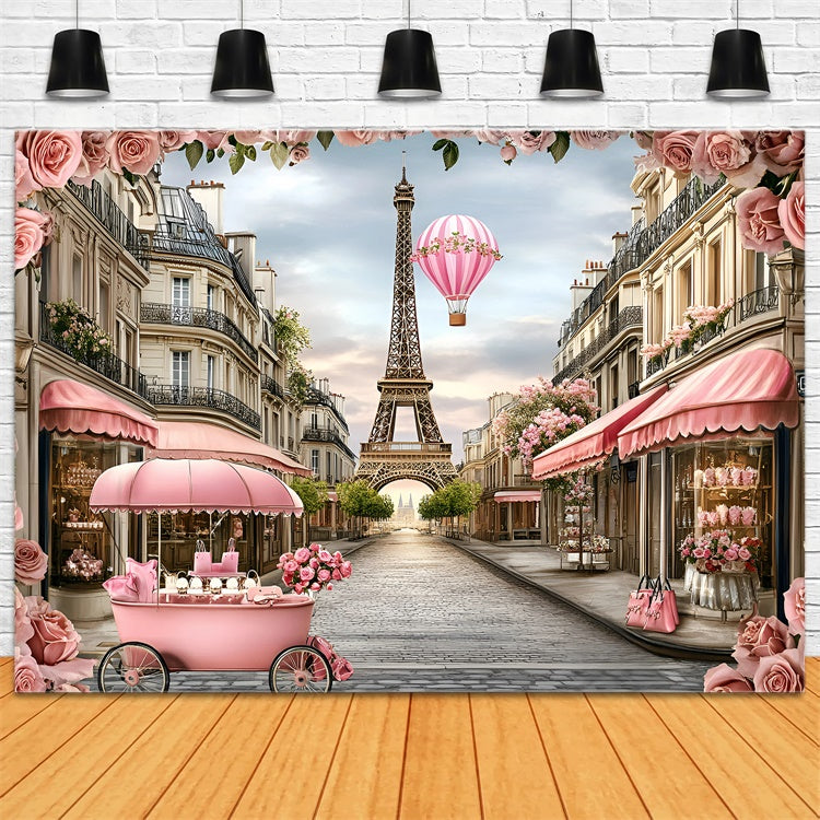 Toile de fond Paris Romance Ballons Floraux Roses GQ4-165