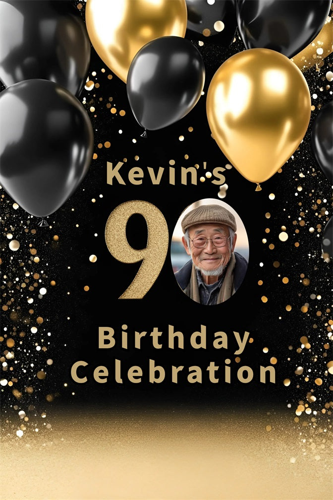 Toile de fond Anniversaire Personnalisée Ballons Paillettes GQ4-18