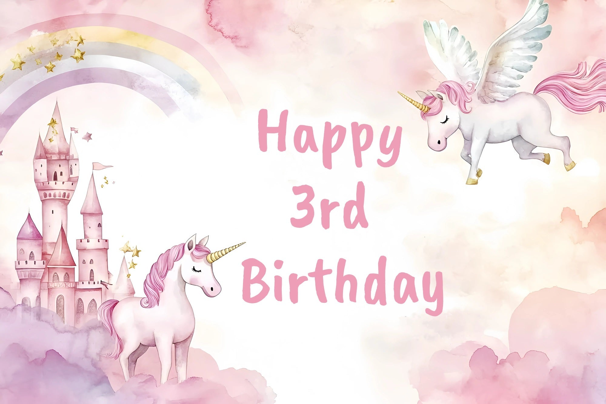 Toile de fond Photo Anniversaire Personnalisable Château Licorne 3e GQ4-219