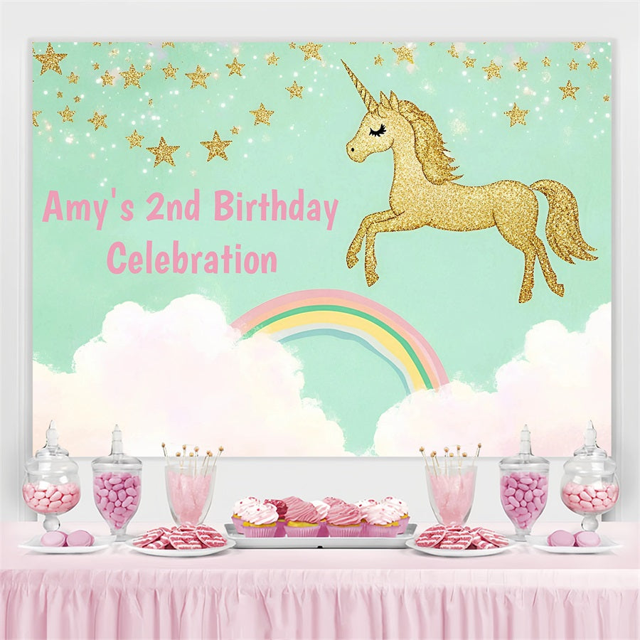 Toile de fond Anniversaire Personnalisable Licorne Ciel Magique GQ4-226