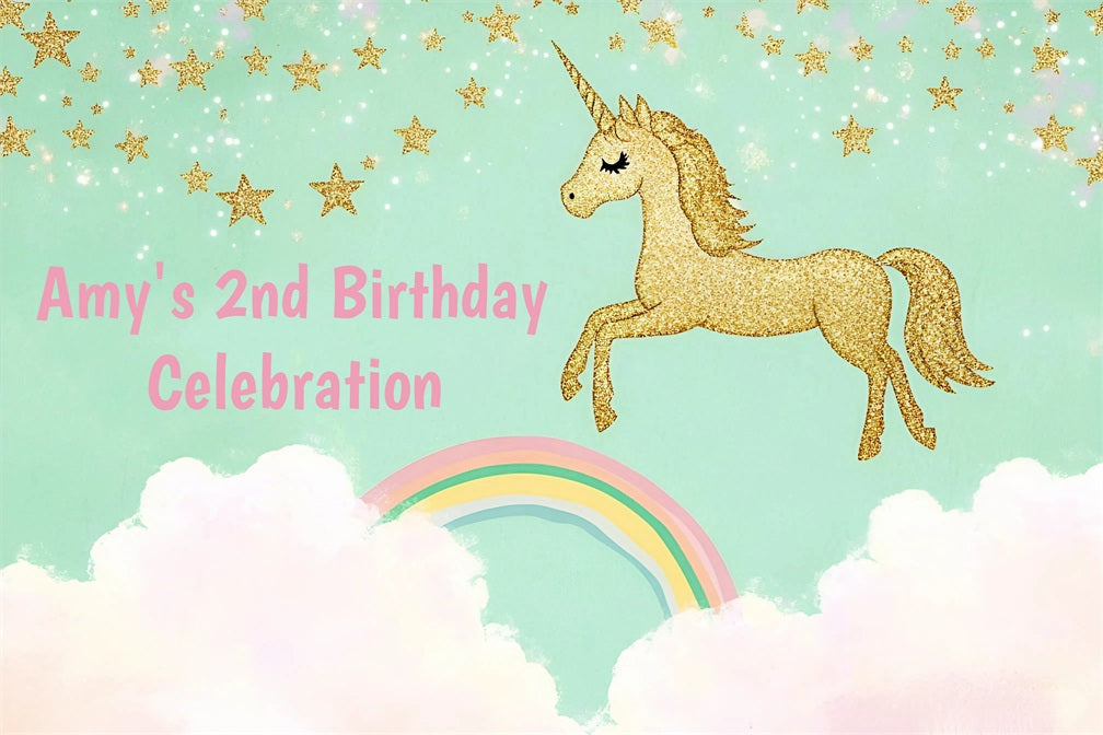 Toile de fond Anniversaire Personnalisable Licorne Ciel Magique GQ4-226