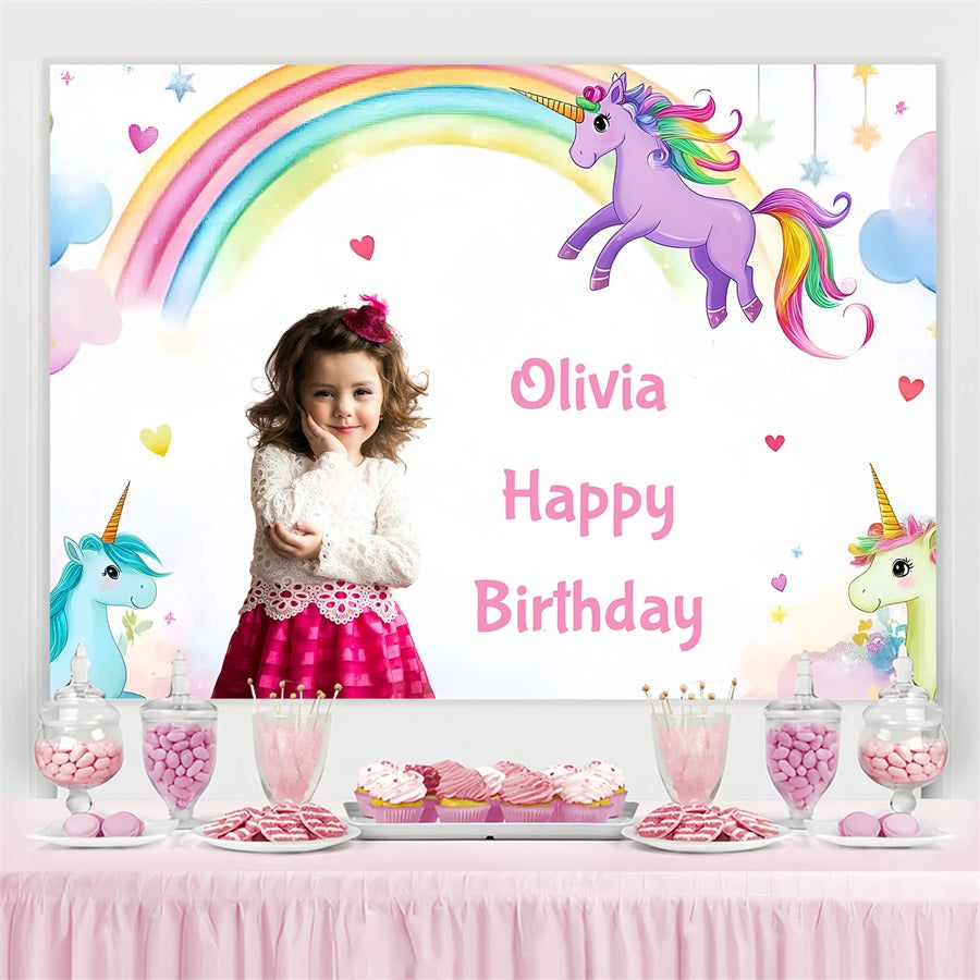 Toile de fond Photo Anniversaire Personnalisable Licorne Arc-En-Ciel GQ4-229