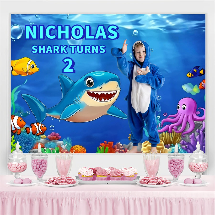 Toile de fond Personnalisable Anniversaire Requins Amis de l’Océan GQ4-230