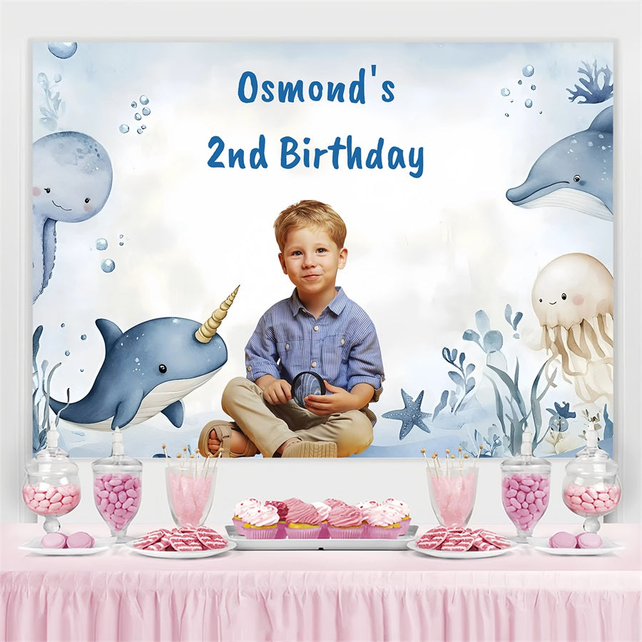 Toile de fond Anniversaire Personnalisé Fête Animaux Marins GQ4-232