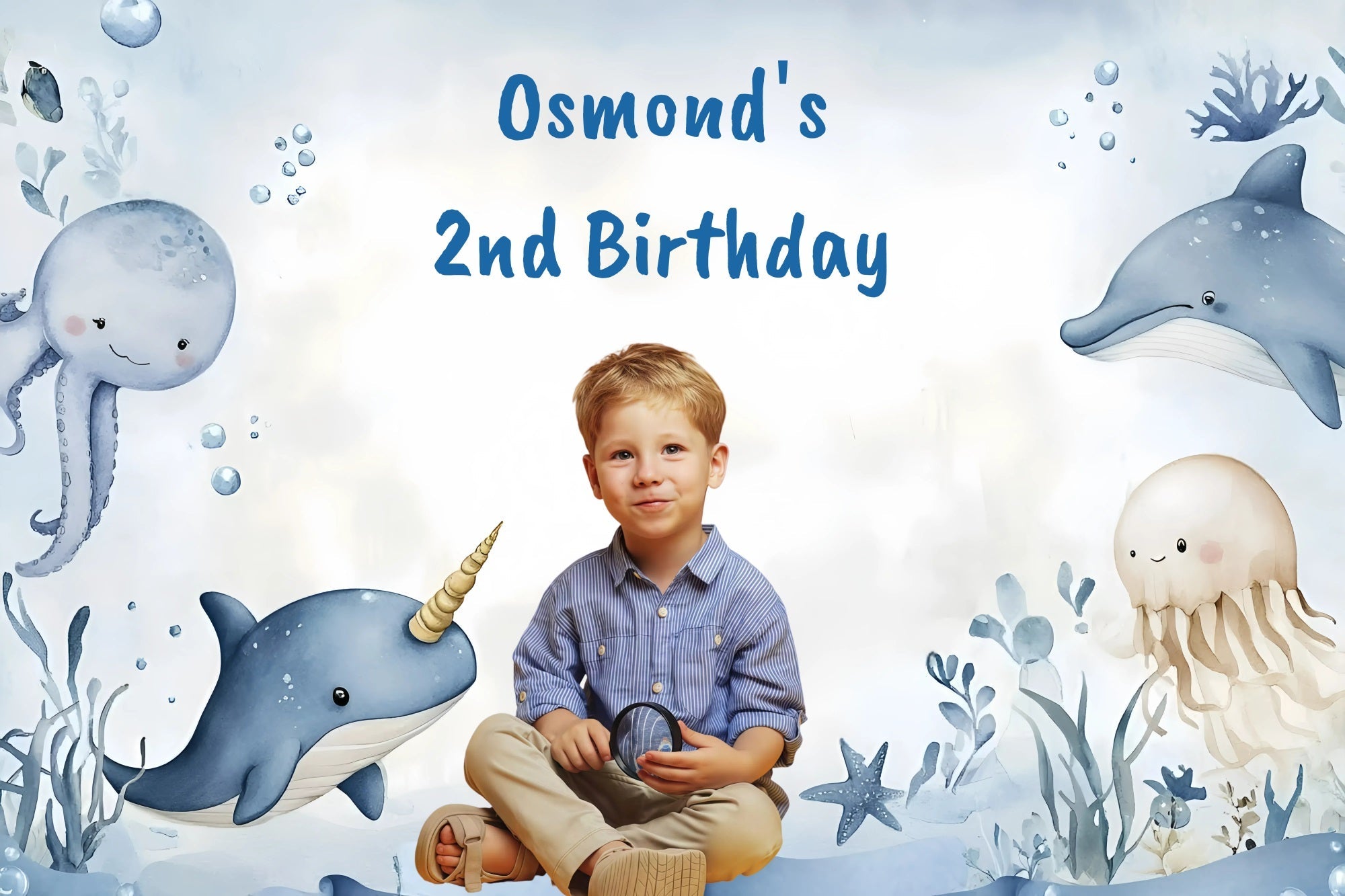 Toile de fond Anniversaire Personnalisé Fête Animaux Marins GQ4-232