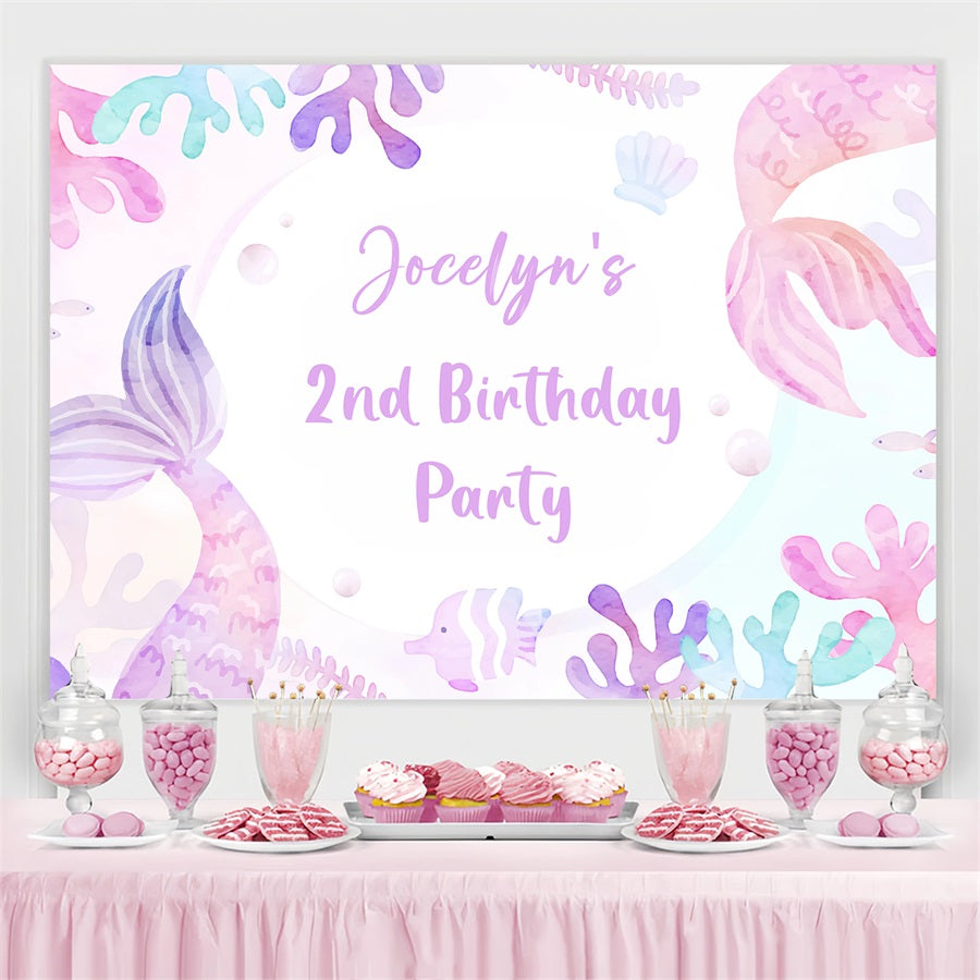 Toile de fond Deco Anniversaire Personnalisé Sirène Queue Corail GQ4-234