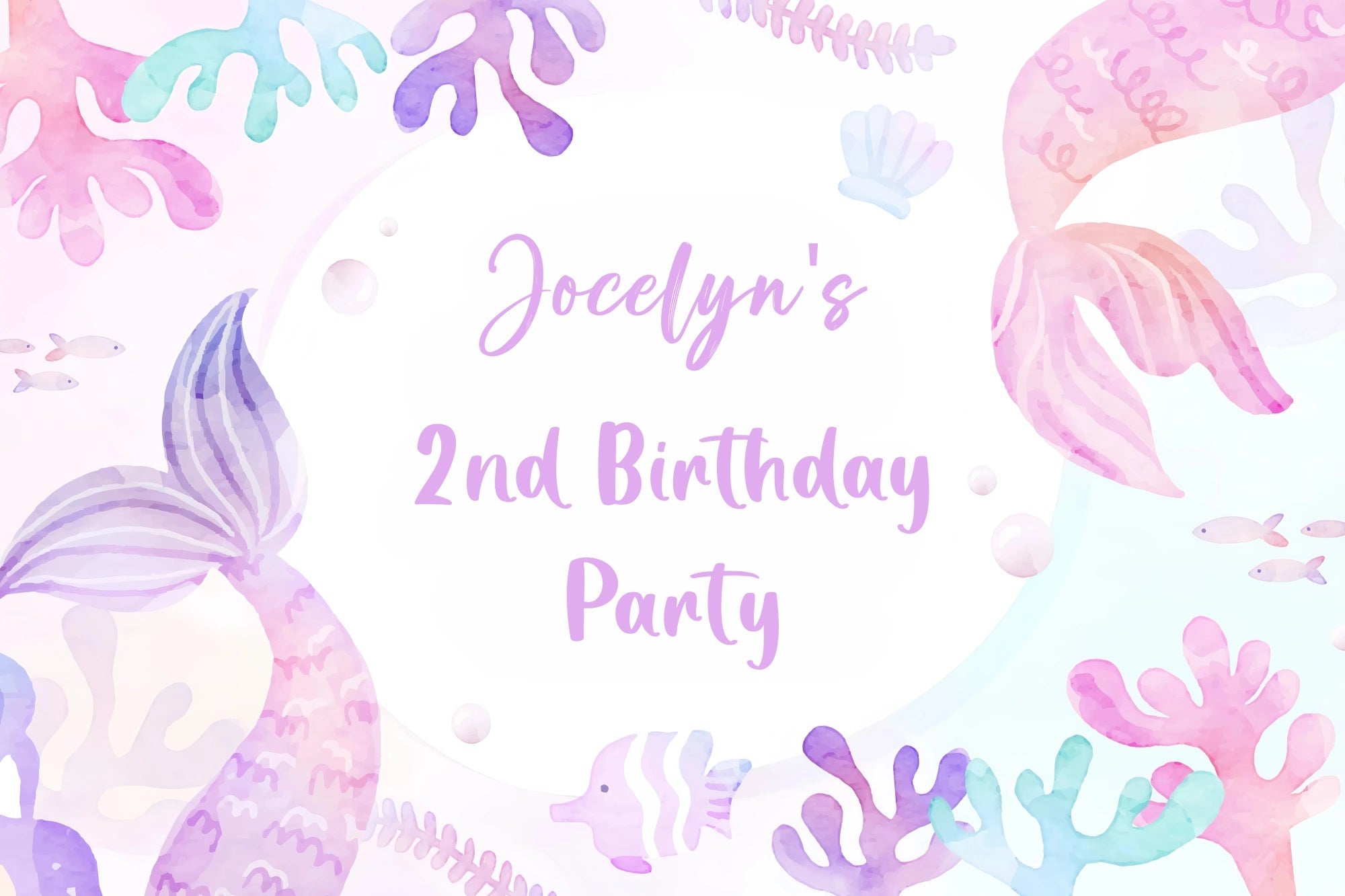 Toile de fond Deco Anniversaire Personnalisé Sirène Queue Corail GQ4-234