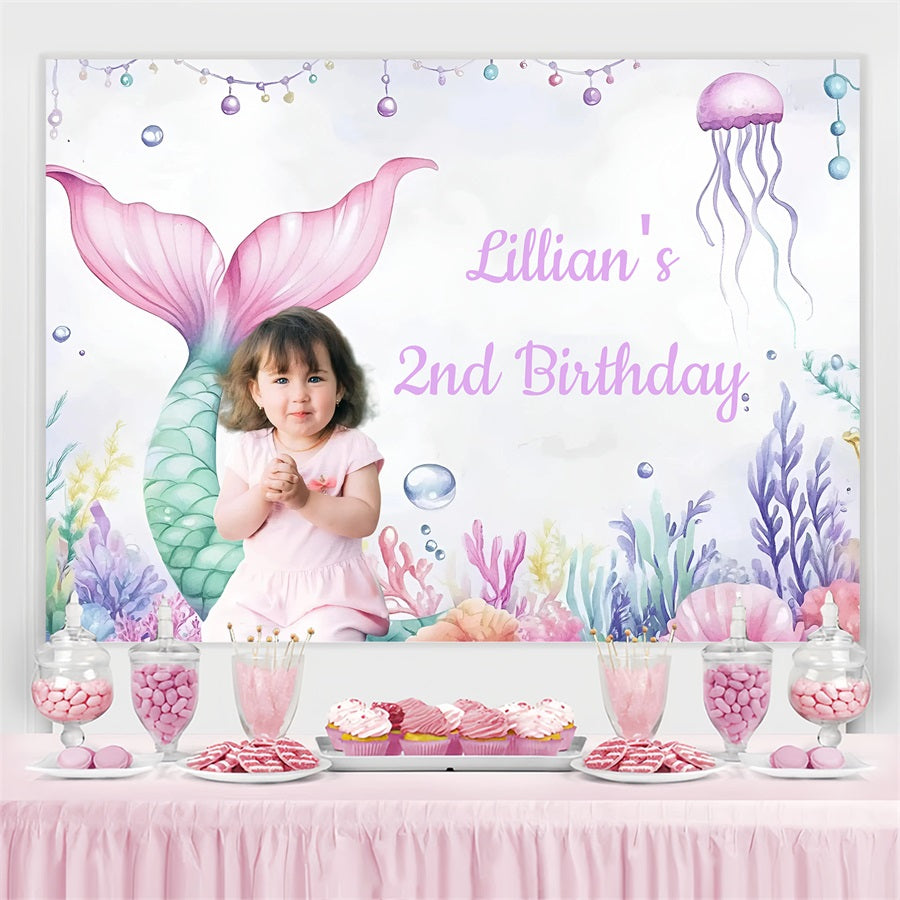 Toile de fond Photo Anniversaire Personnalisable Queue de Sirène Fantaisie GQ4-235