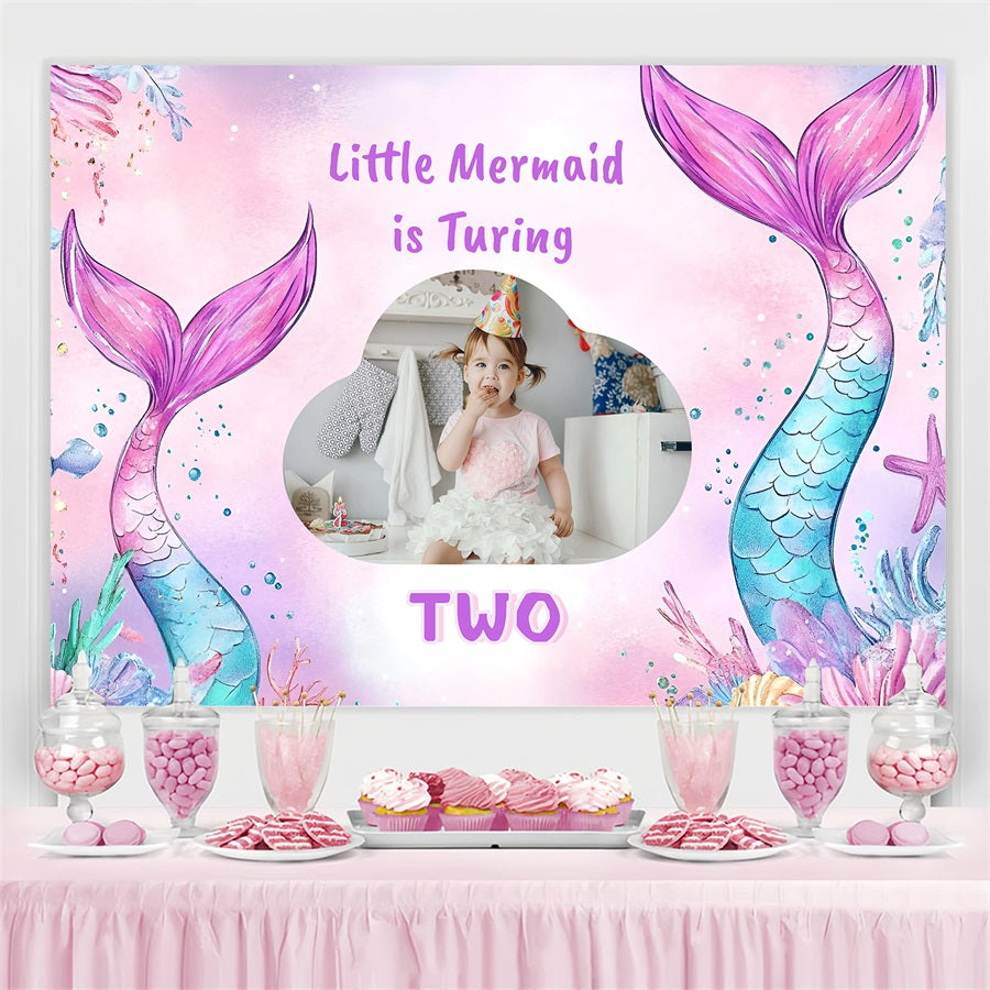 Toile de fond Anniversaire Personnalisé Queues de Sirène Pastel GQ4-238