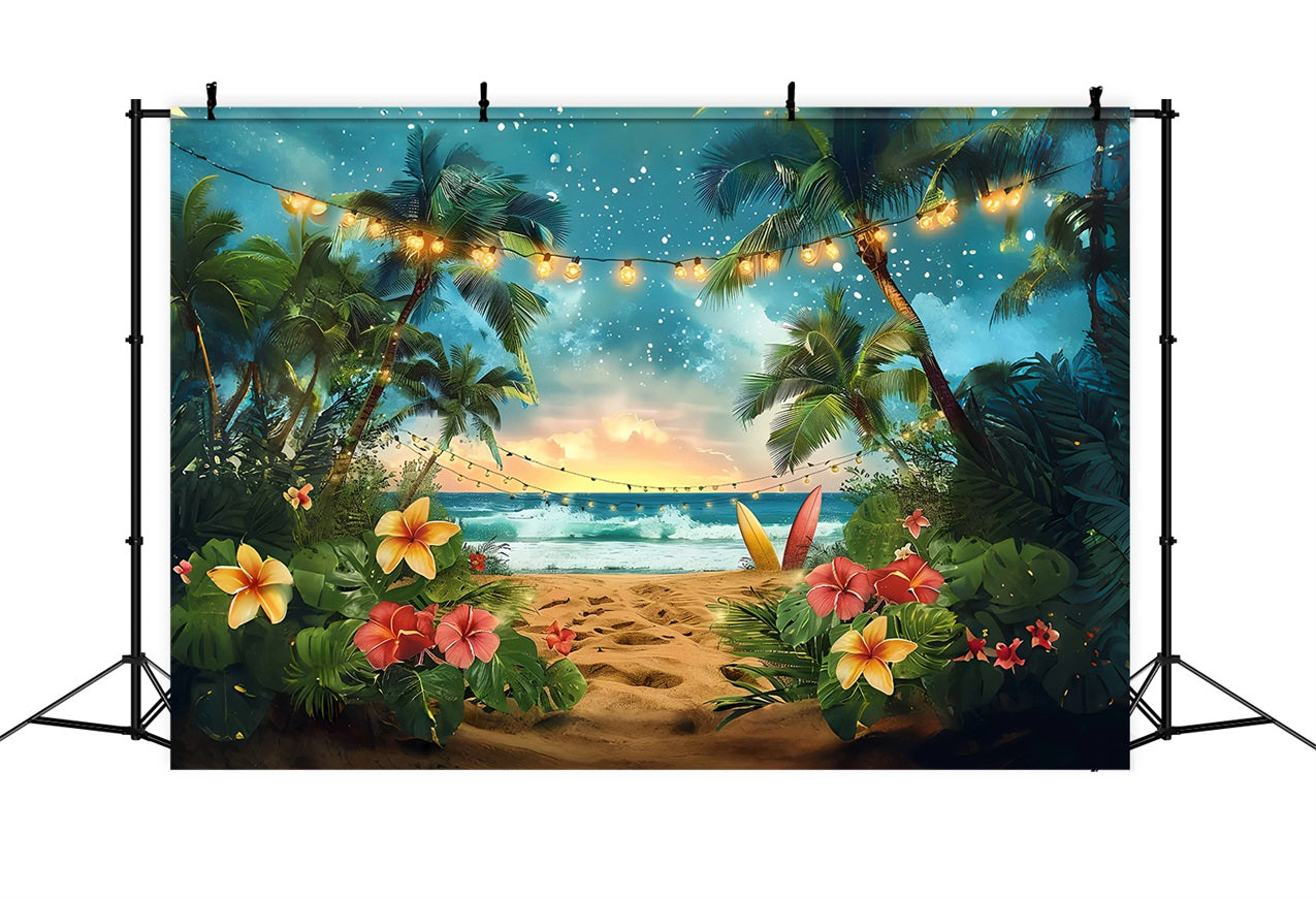 Toile de fond Été Coucher de Soleil Surfboard Lumières GQ4-248