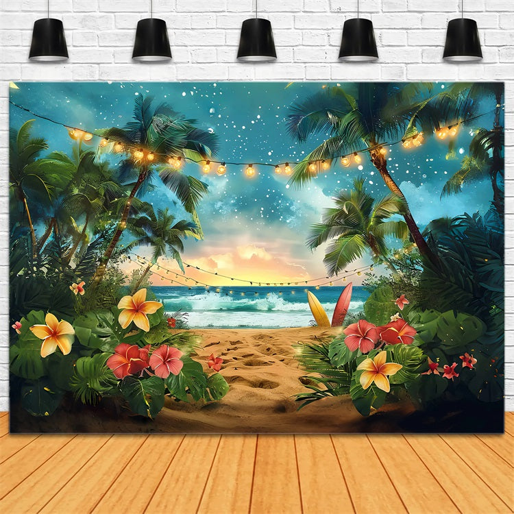 Toile de fond Été Coucher de Soleil Surfboard Lumières GQ4-248