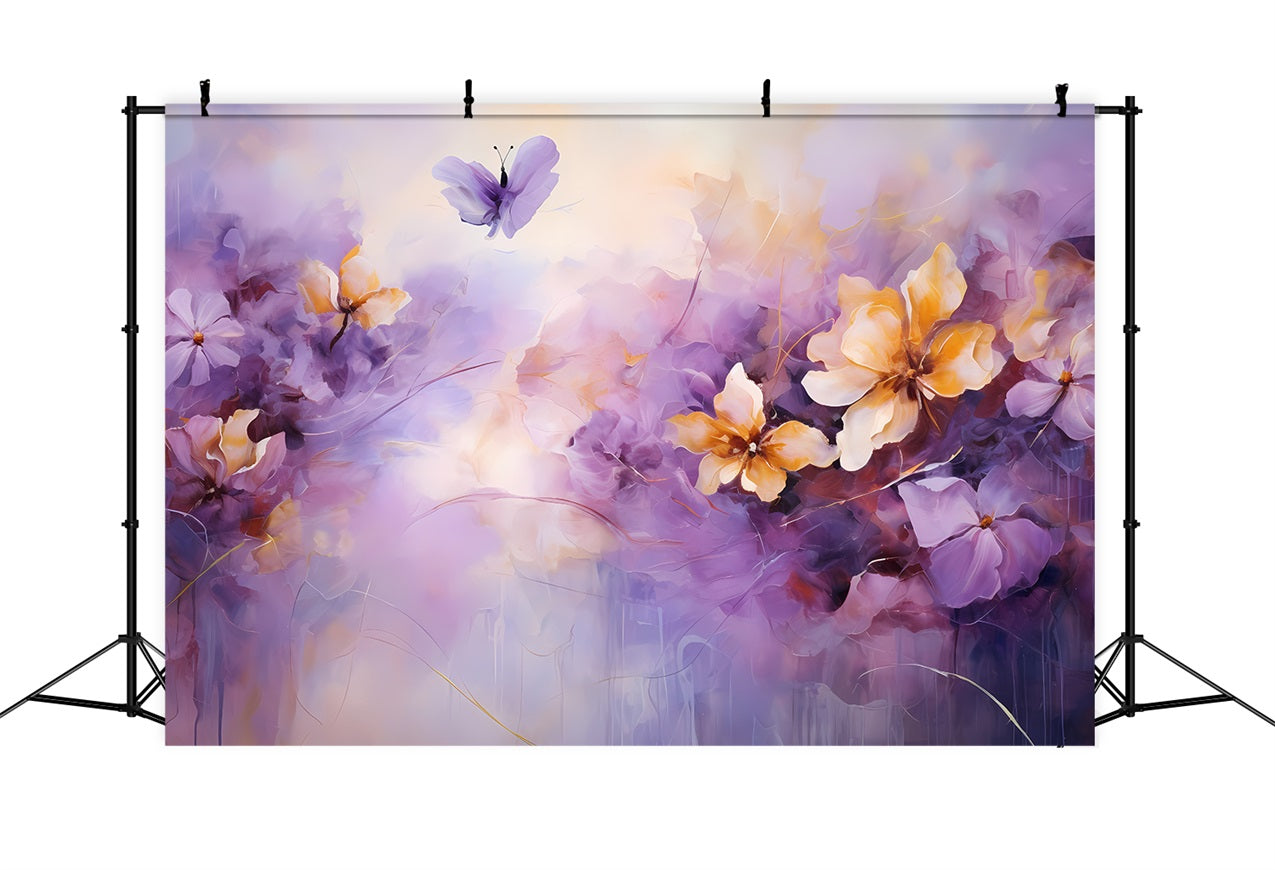 Toile de fond Violette Fleurs Épanouies Papillon GQ4-25