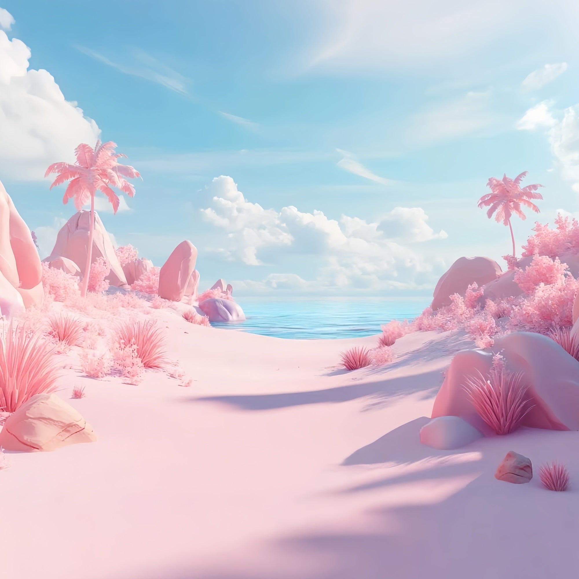 Toile de fond Été Paradis Rose Nuage Plage GQ4-250