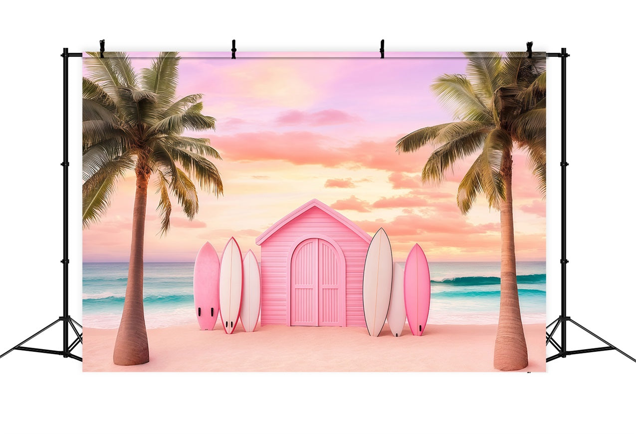 Toile de fond de Plage Été Palmier Surfboards Tropical GQ4-252