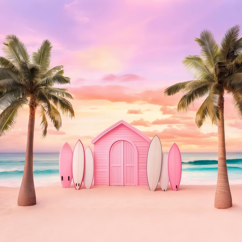 Toile de fond de Plage Été Palmier Surfboards Tropical GQ4-252