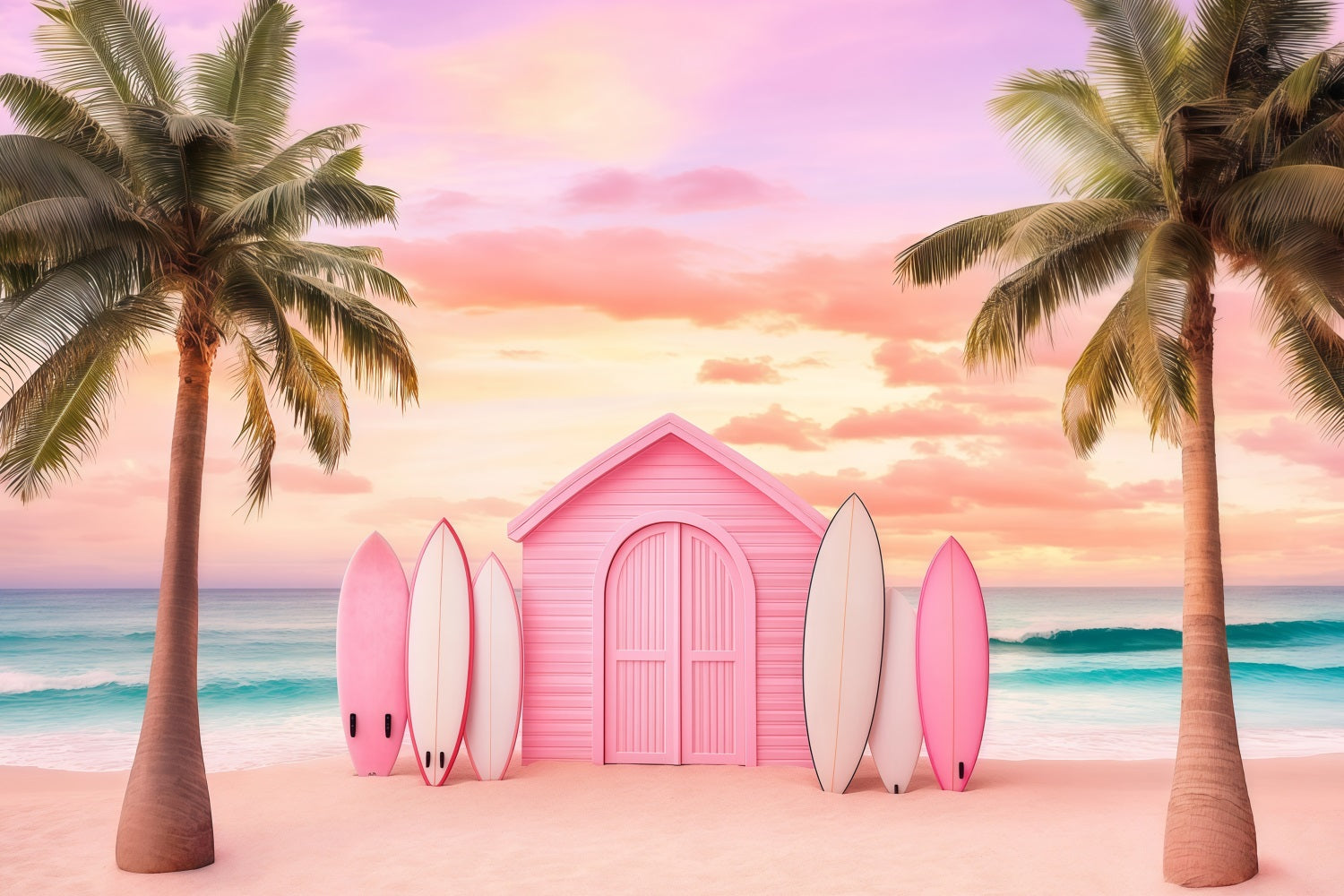 Toile de fond de Plage Été Palmier Surfboards Tropical GQ4-252