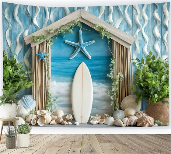 Toile de fond de Plage Été Coquillages Côtiers Surf GQ4-253