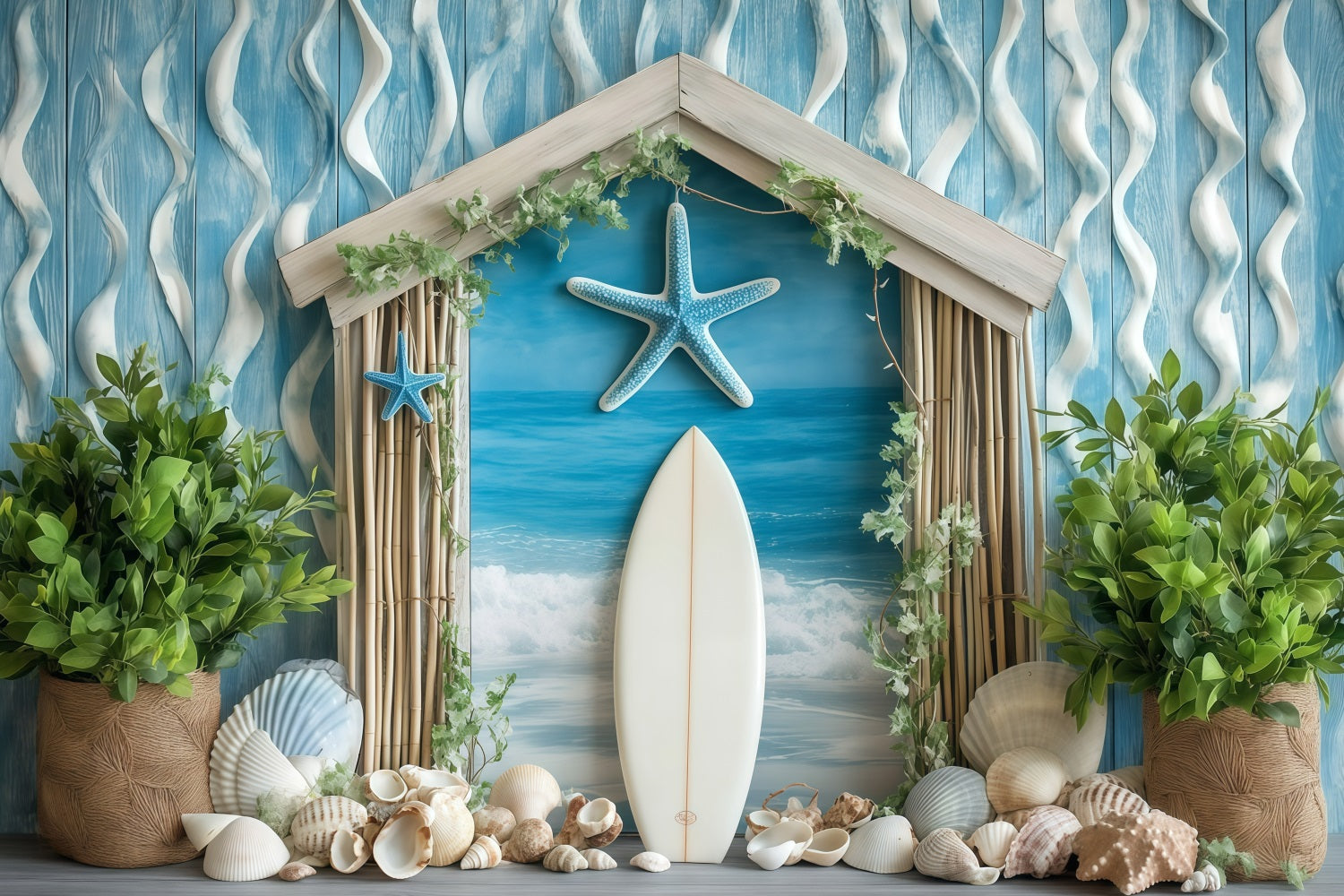 Toile de fond de Plage Été Coquillages Côtiers Surf GQ4-253