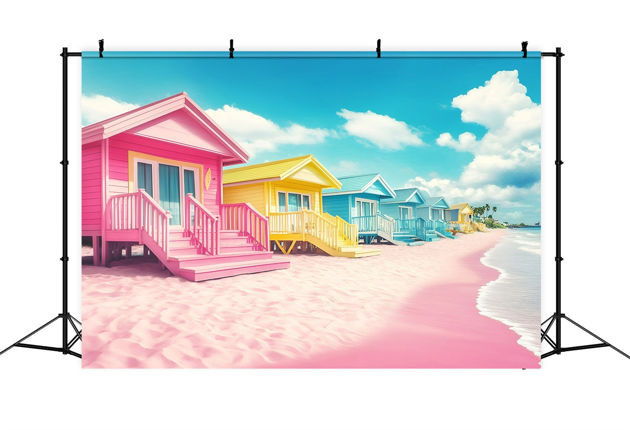 Toile de fond de Plage Été Cabines Colorées d'Été GQ4-254