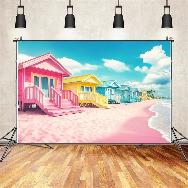 Toile de fond de Plage Été Cabines Colorées d'Été GQ4-254