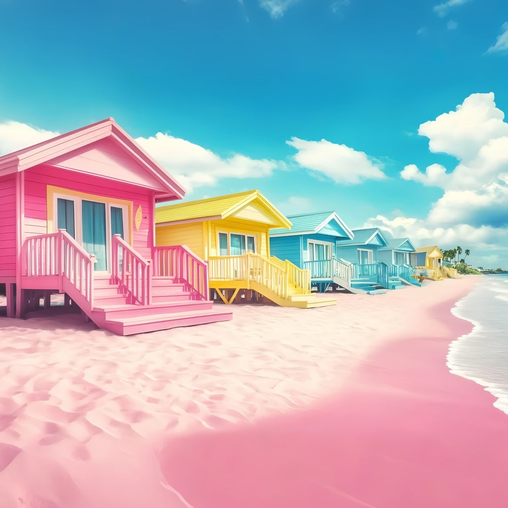 Toile de fond de Plage Été Cabines Colorées d'Été GQ4-254