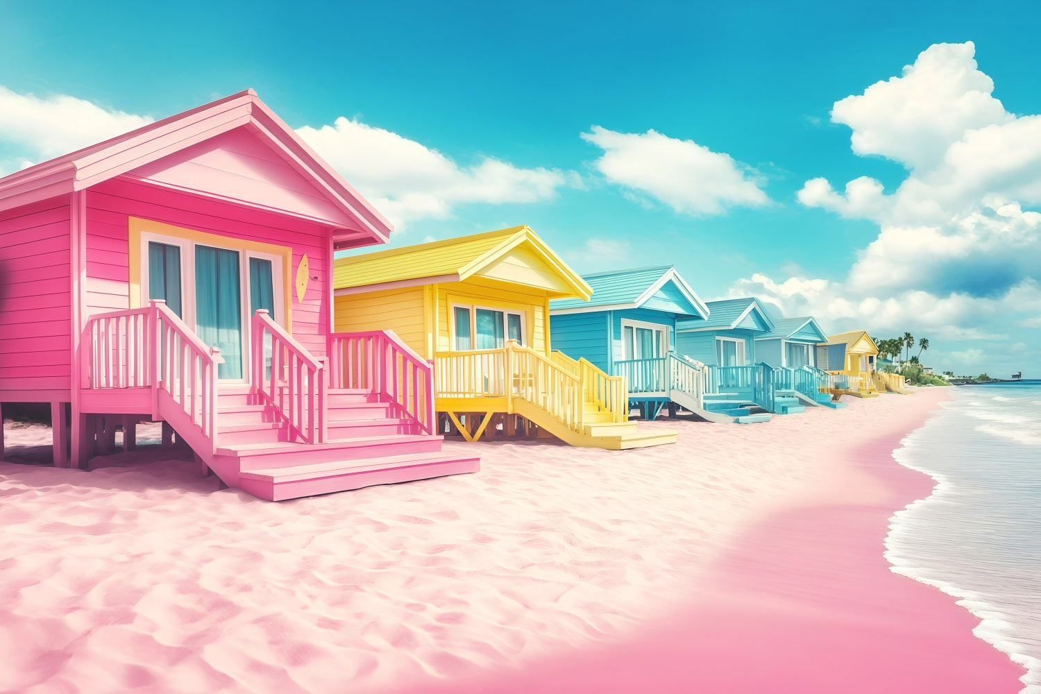 Toile de fond de Plage Été Cabines Colorées d'Été GQ4-254