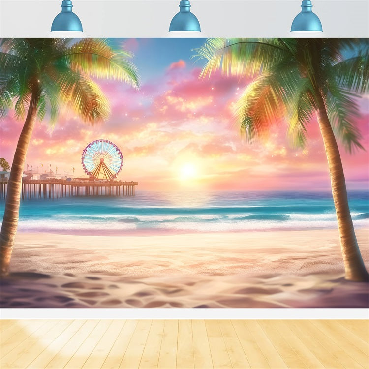 Toile de fond de Plage Été Grande Roue au Bord de Mer GQ4-255