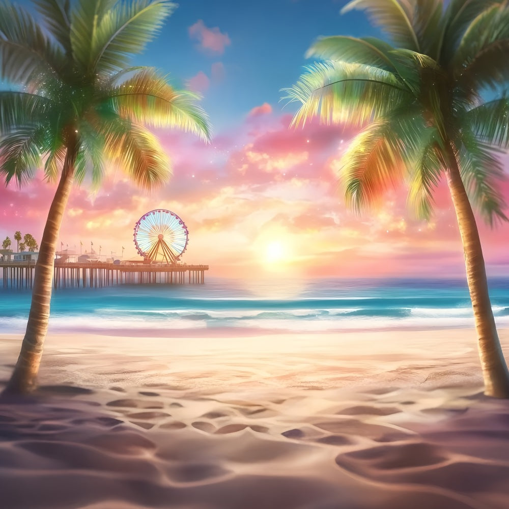 Toile de fond de Plage Été Grande Roue au Bord de Mer GQ4-255