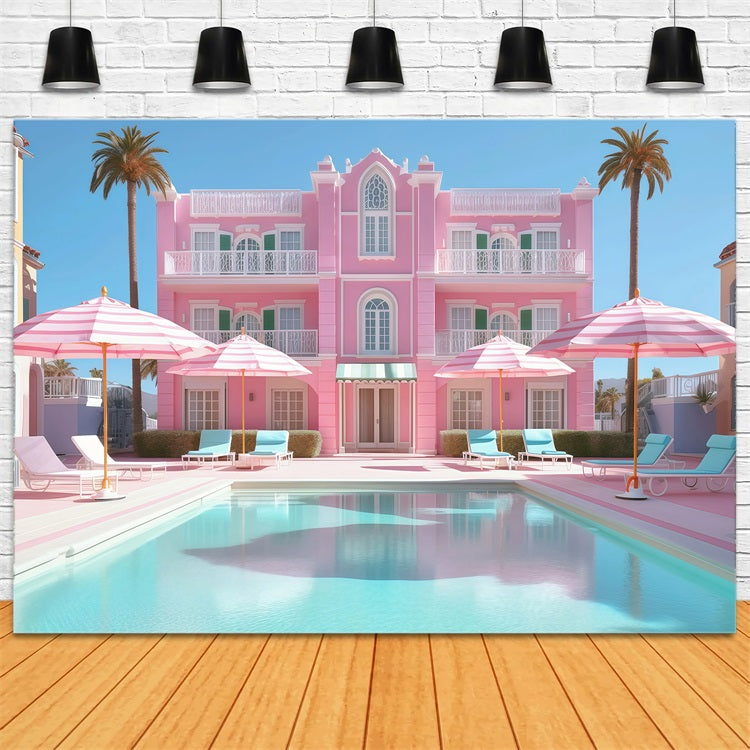 Toile de fond de Plage Été Piscine Resort Rose Tropical GQ4-256