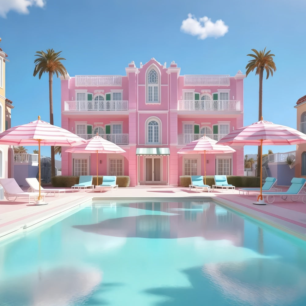 Toile de fond de Plage Été Piscine Resort Rose Tropical GQ4-256