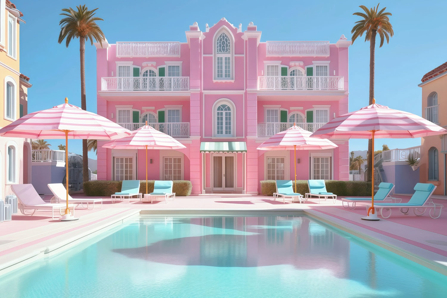 Toile de fond de Plage Été Piscine Resort Rose Tropical GQ4-256