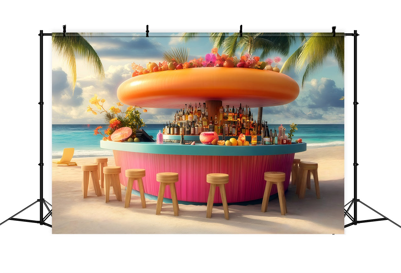 Toile de fond Été Bar de Boissons Plage Tropicale GQ4-257