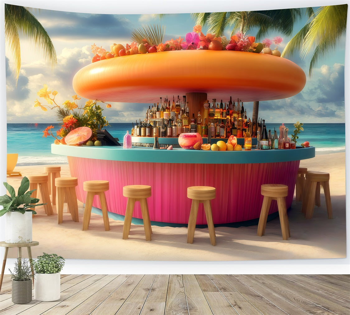 Toile de fond Été Bar de Boissons Plage Tropicale GQ4-257