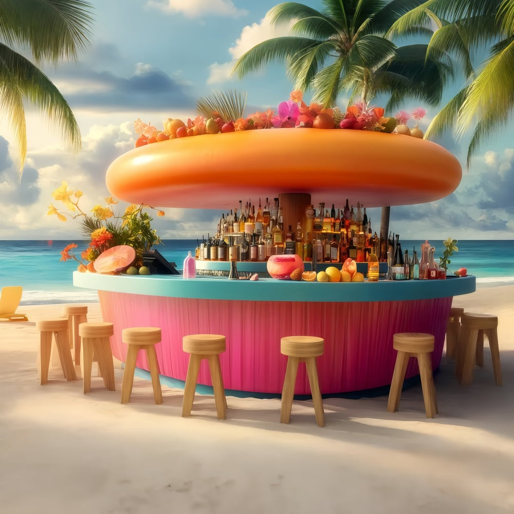 Toile de fond Été Bar de Boissons Plage Tropicale GQ4-257