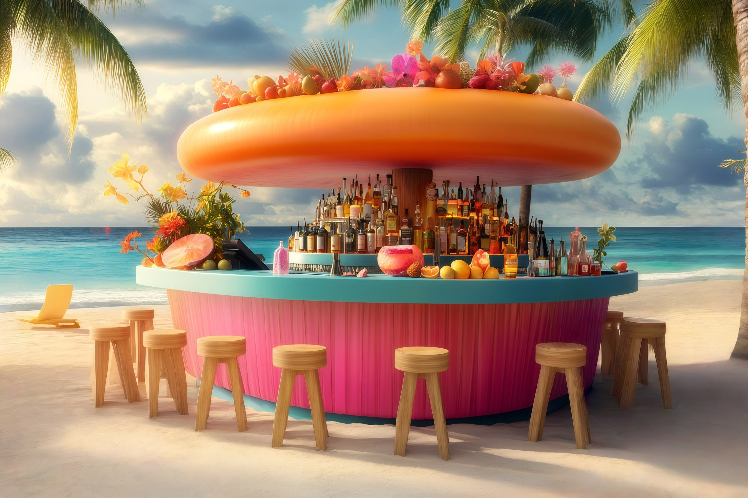 Toile de fond Été Bar de Boissons Plage Tropicale GQ4-257