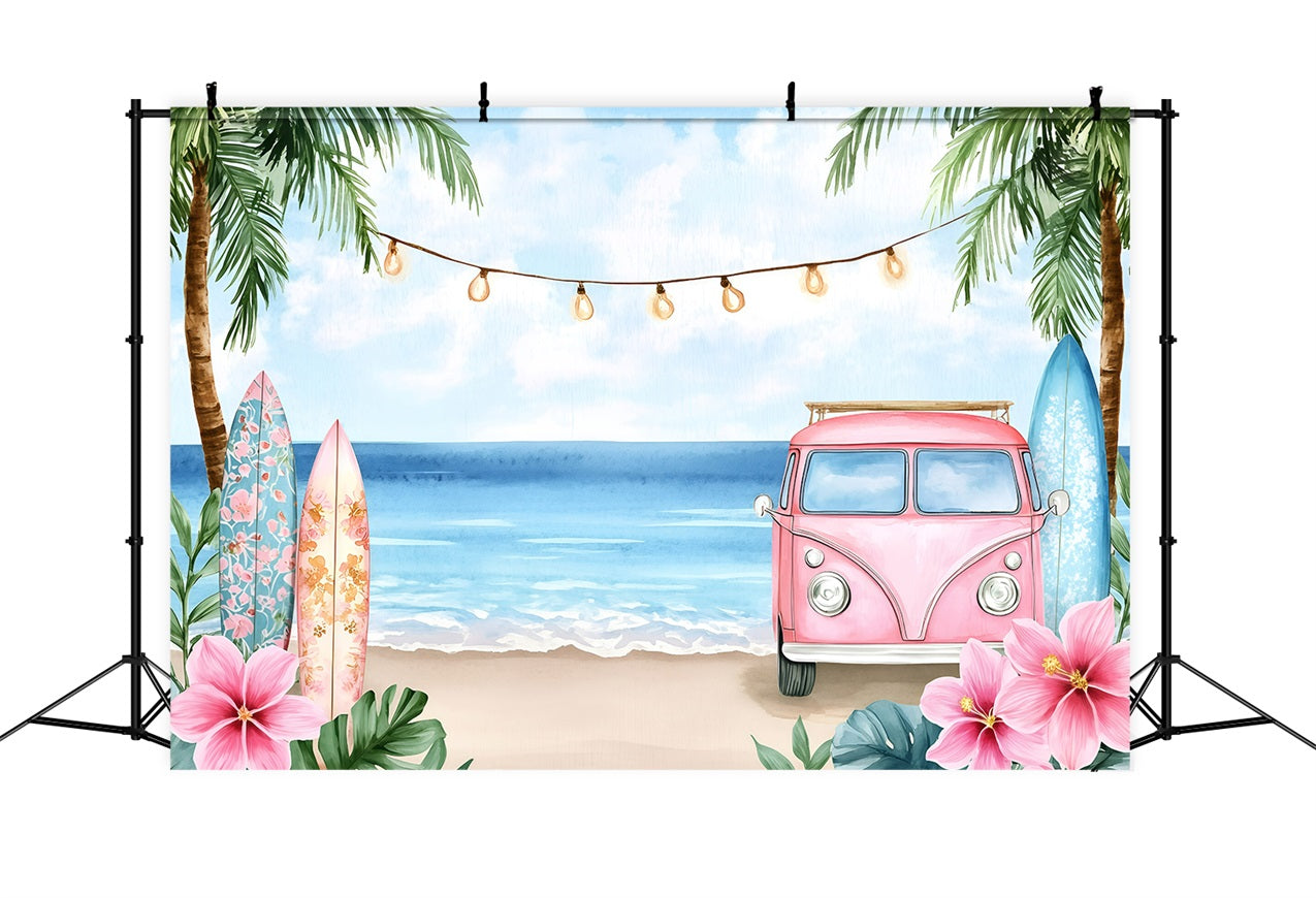 Toile de fond Été Camion Floral Surf Plage GQ4-258