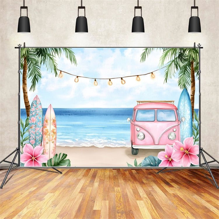 Toile de fond Été Camion Floral Surf Plage GQ4-258
