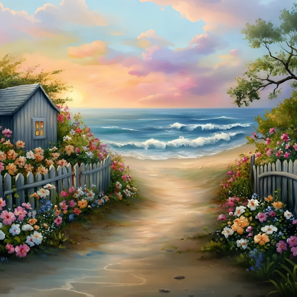 Toile de fond Été Sentier Jardin Floral Plage GQ4-259