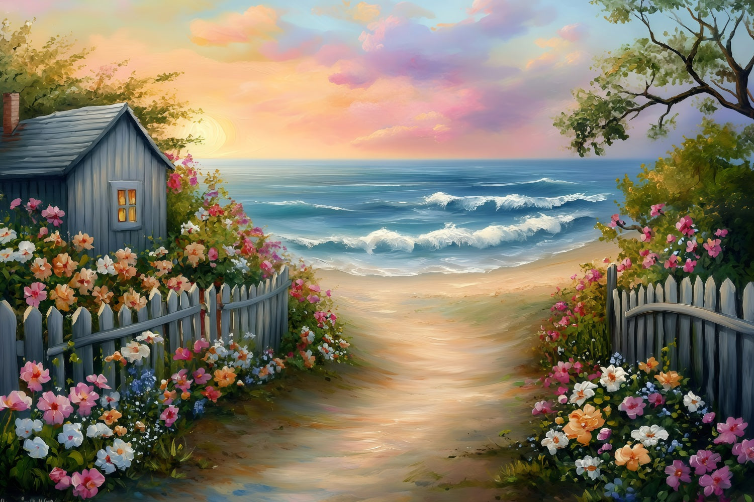 Toile de fond Été Sentier Jardin Floral Plage GQ4-259